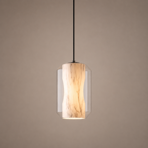 Pendant light with wooden texture on a beige background