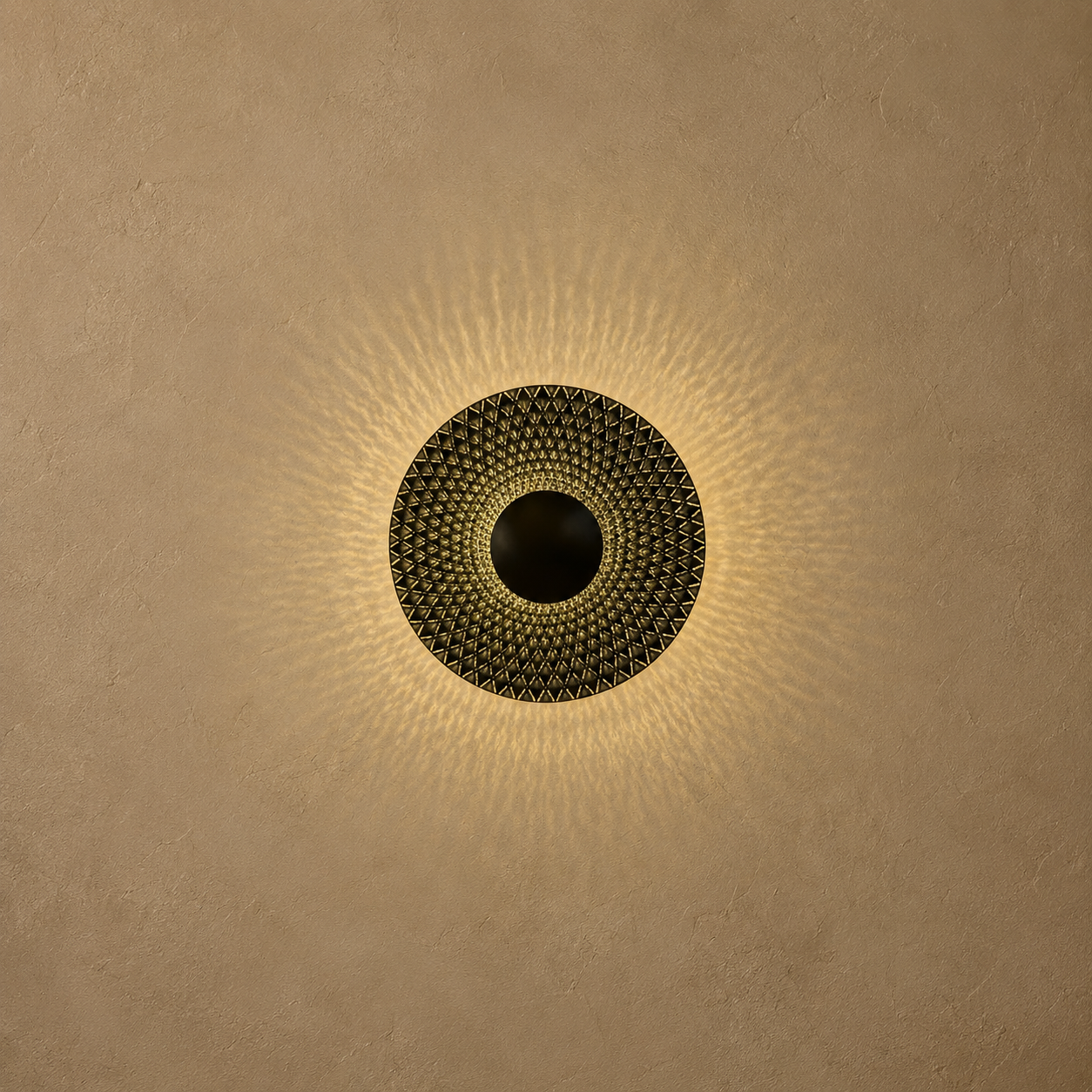 Decorative wall light fixture on a beige wall