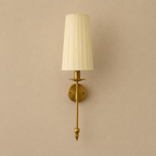 Wall-mounted lamp with pleated white shade on a beige wall